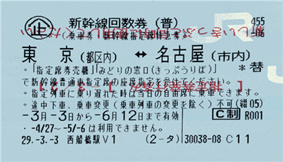 【東京⇔名古屋】の新幹線回数券チケット